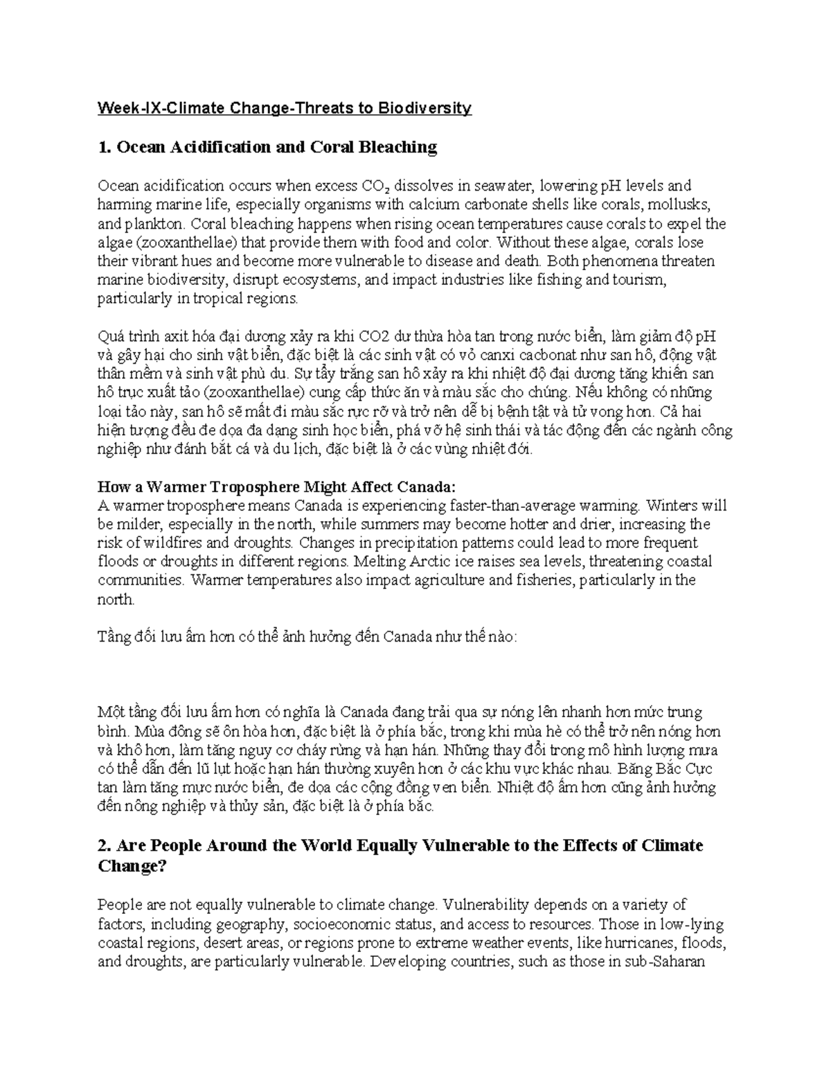 Planet ENV 101 Final Exam Outline: Biodiversity, Climate Change ...