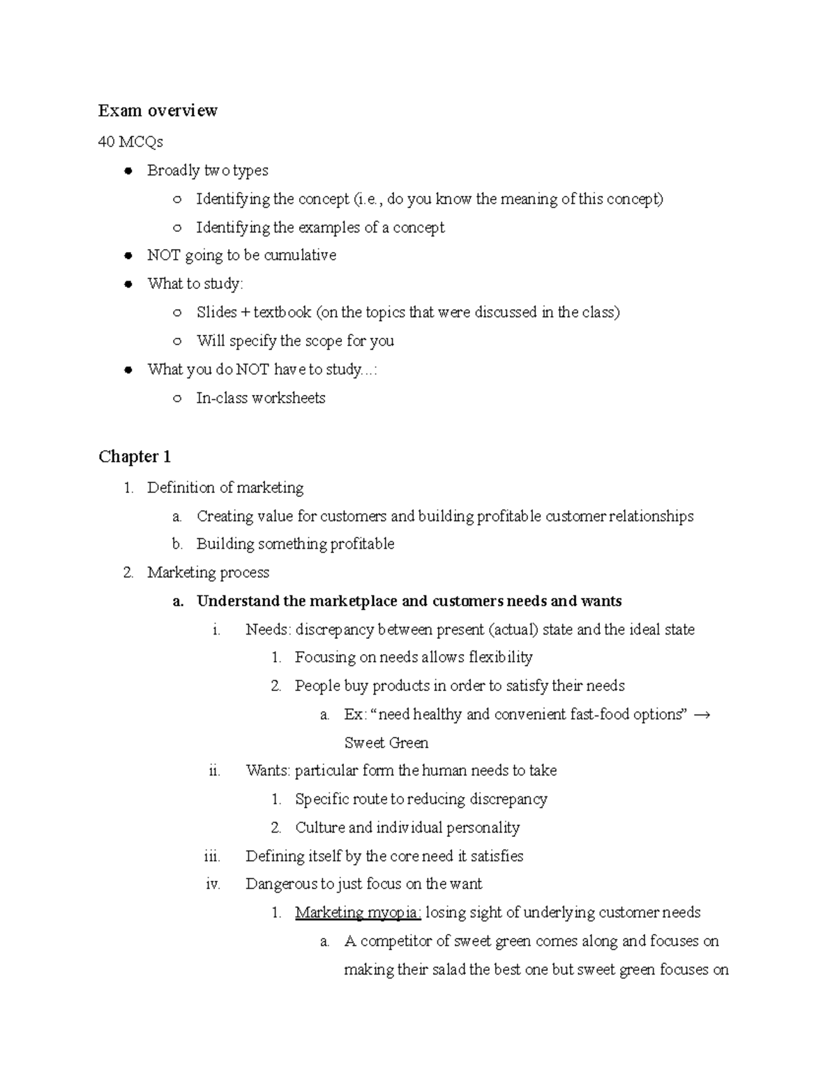 Midterm Study Guide: Key Marketing Concepts & Strategies (MKT 101 ...