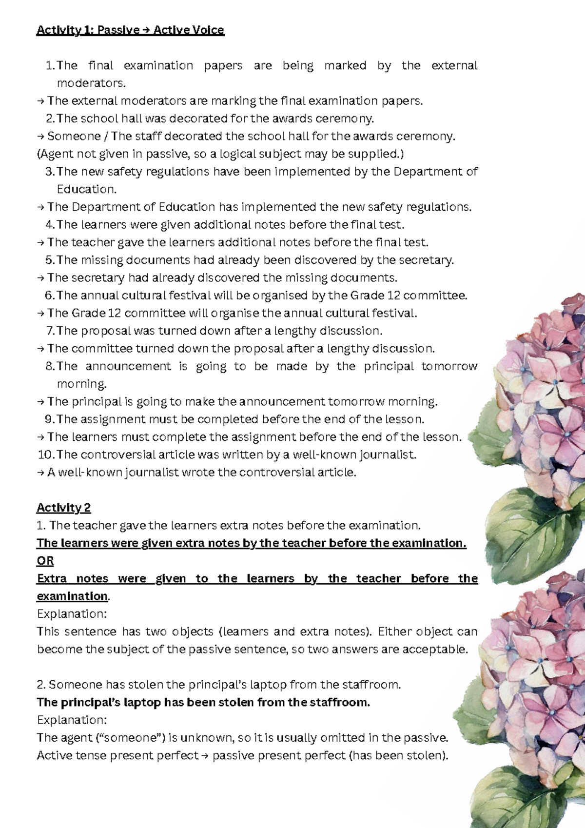Activity 1 & 2: Passive and Active Voice Exercises (ENG101) - Studocu