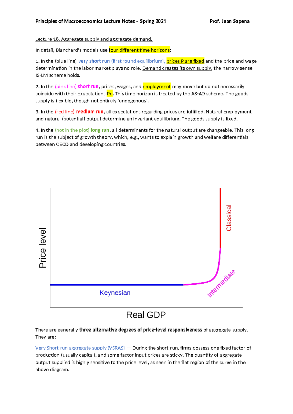 Principles of Macroeconomics Lecture Notes: Aggregate Supply & Demand ...