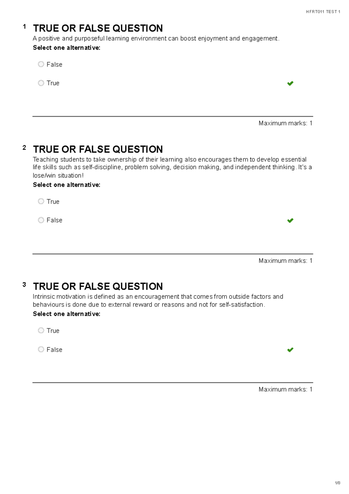 HFRT011 TEST 1 2025 True/False & Fill-in-the-Blank Questions - Studocu