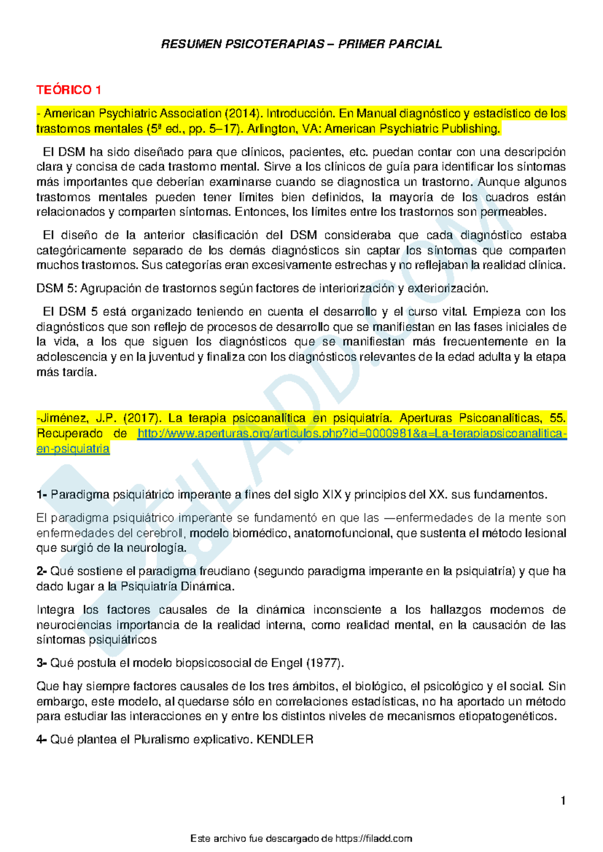 Resumen Psicoterapias - Primer Parcial Teórico 1 - Studocu