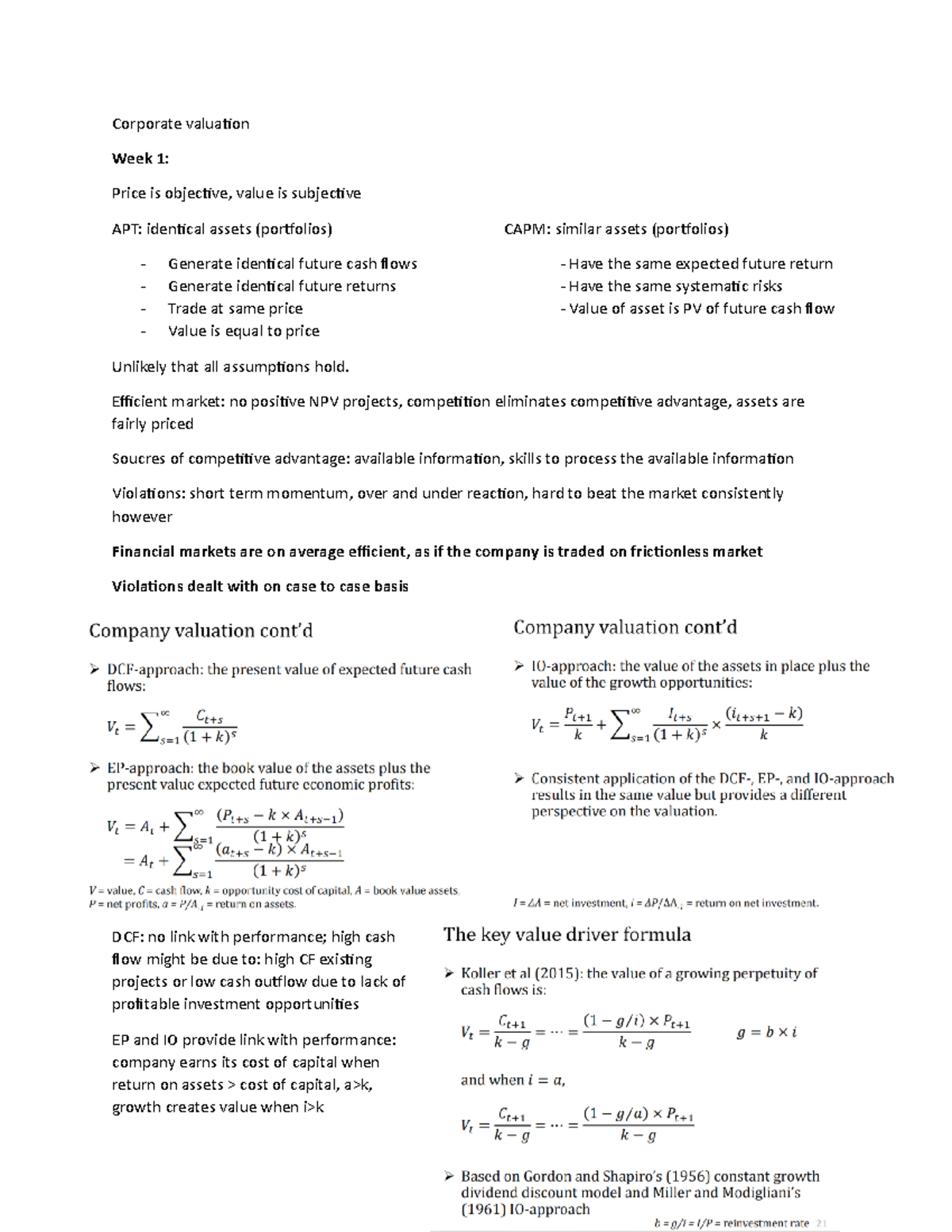 Corporate Valuation Summary (FIN 101): Key Concepts & Insights ...