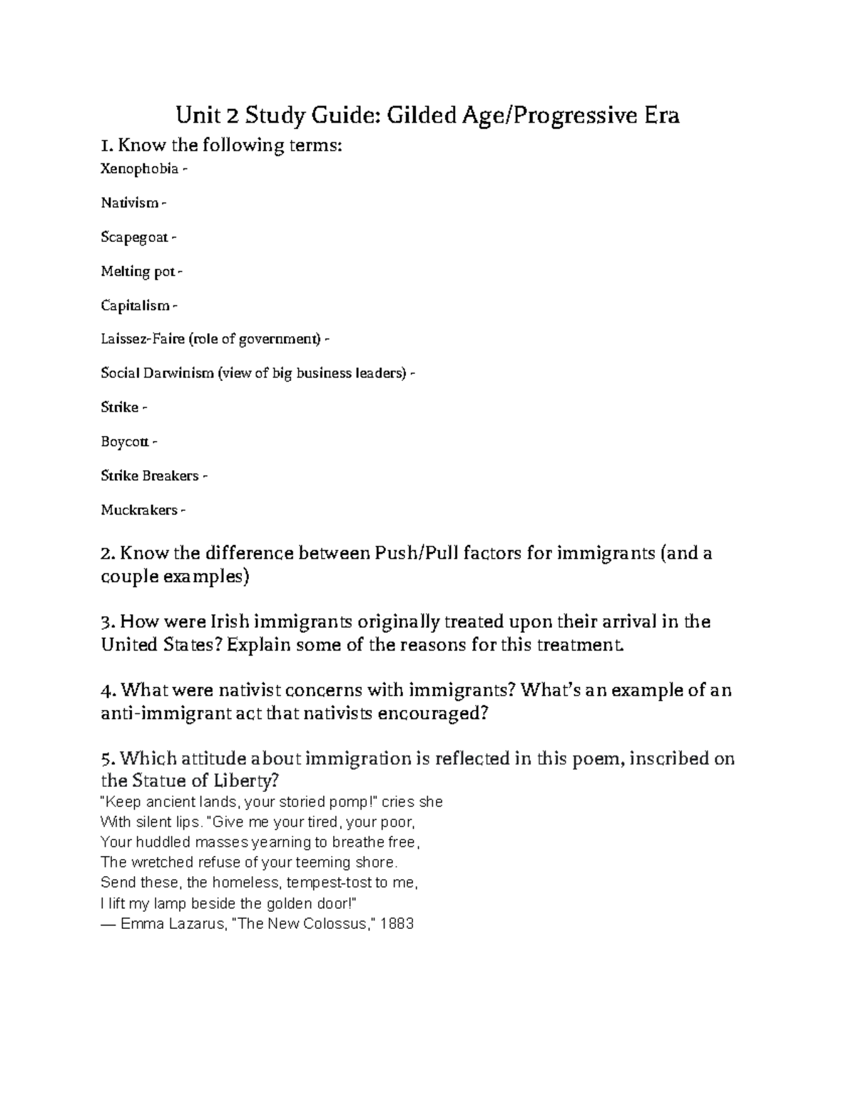 Unit 2 Study Guide: Gilded Age & Progressive Era Insights - Studocu