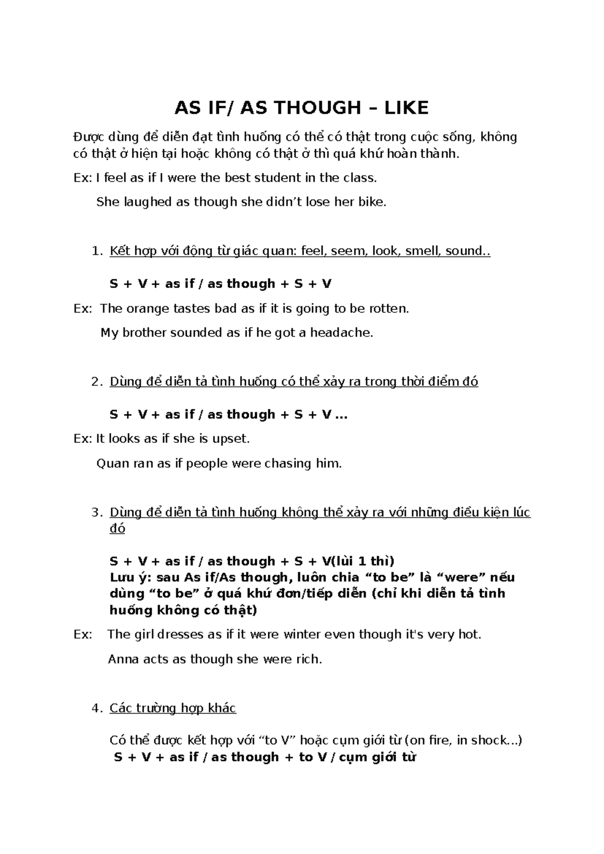 AS IF/AS THOUGH/LIKE Grammar Guide - Studocu