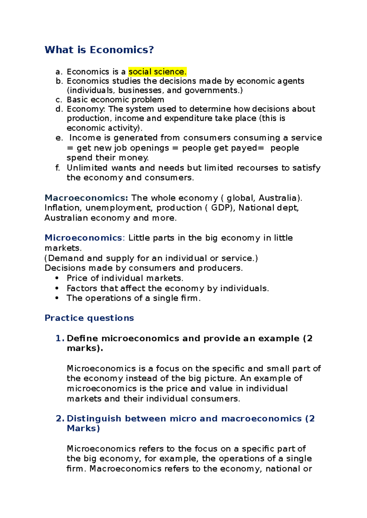 Economics 101: Key Concepts and Summary Notes - Studocu