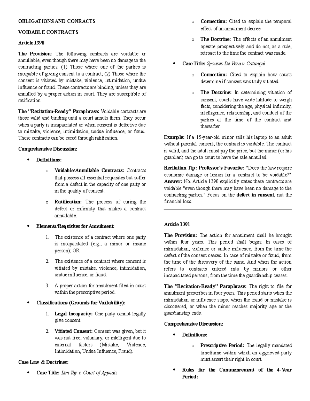 Obligations and Contracts: Understanding Voidable and Natural ...