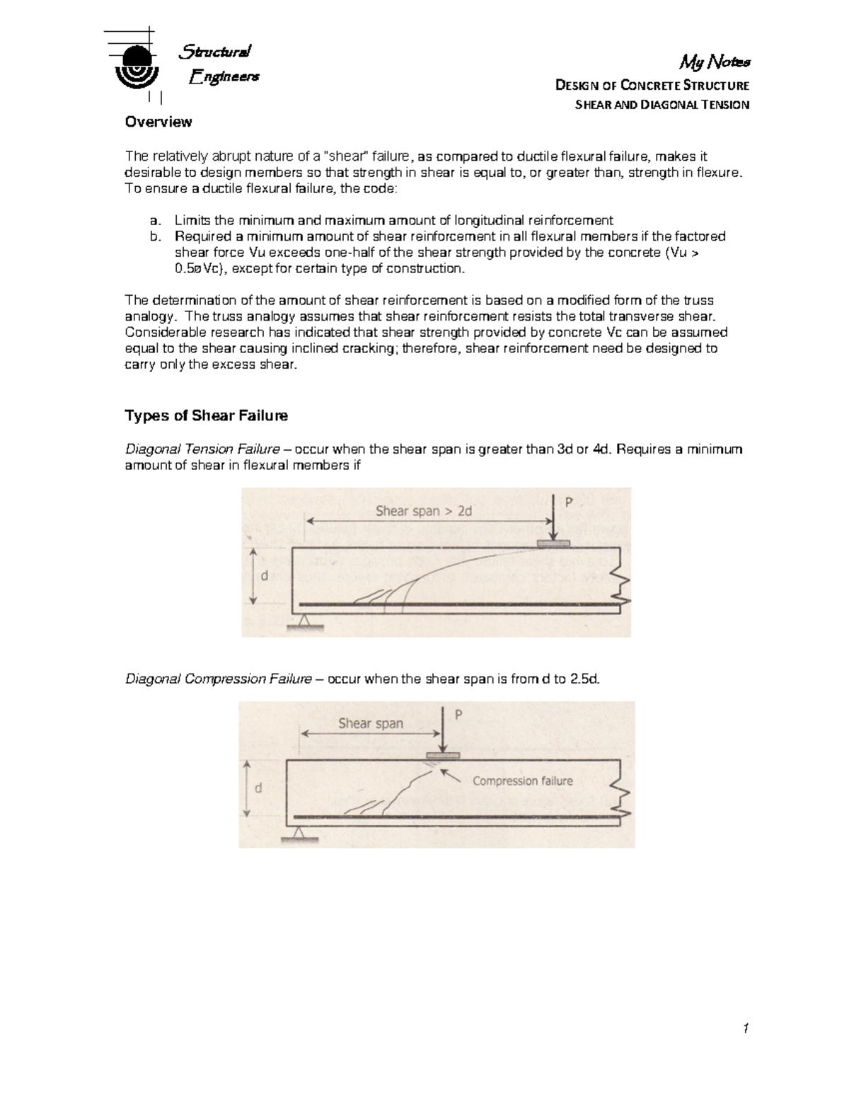 Shear FOR Posting - My Notes DESIGN OF CONCRETE STRUCTURE SHEAR AND ...