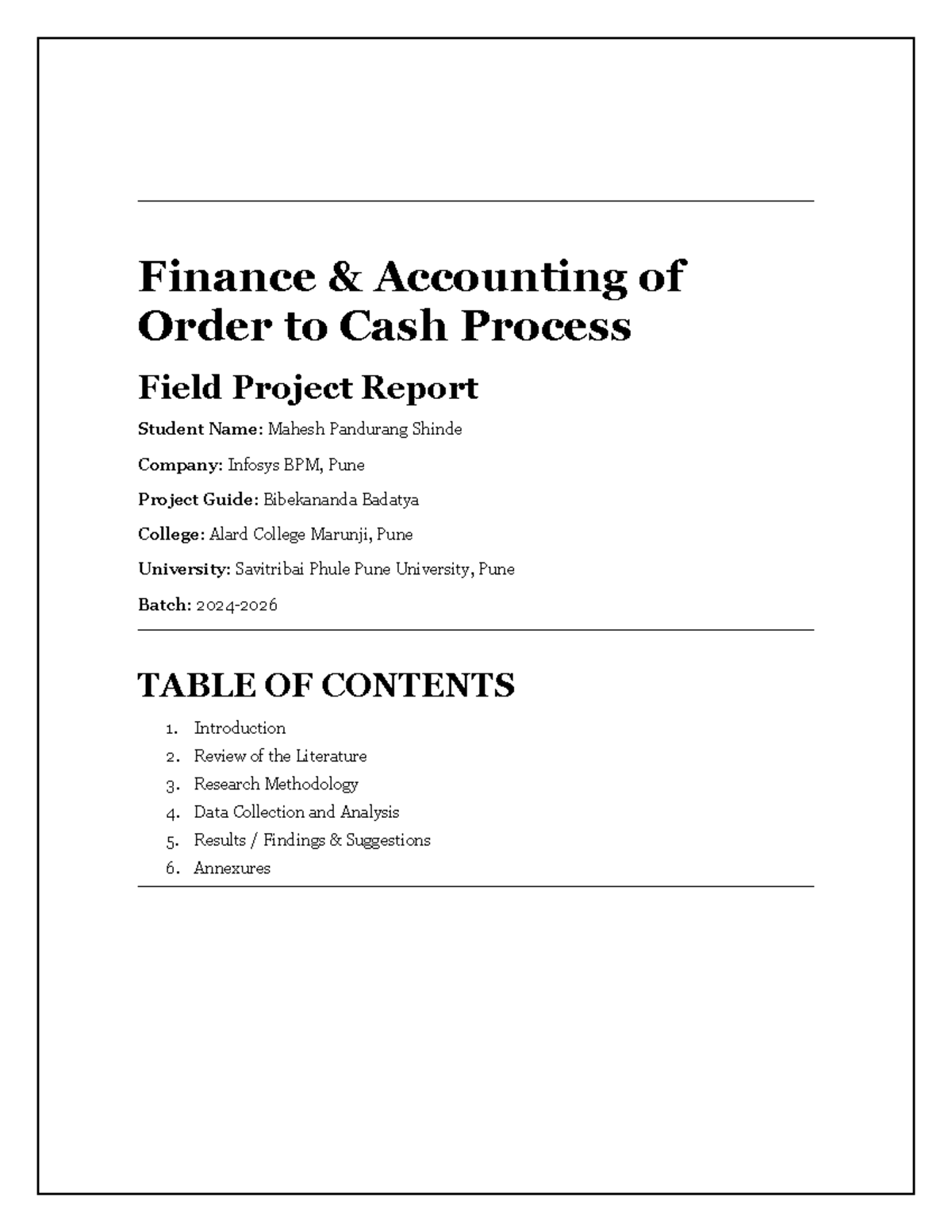 Finance Accounting Optimization in O2C Process - Field Project Report ...