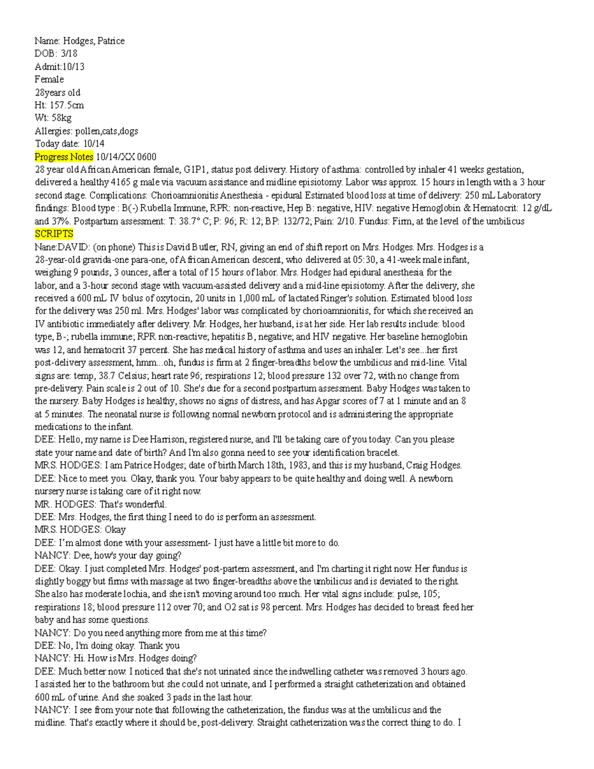 PPH Simulation INFO - Med Surg: Postpartum Care of Mrs. Hodges - Studocu
