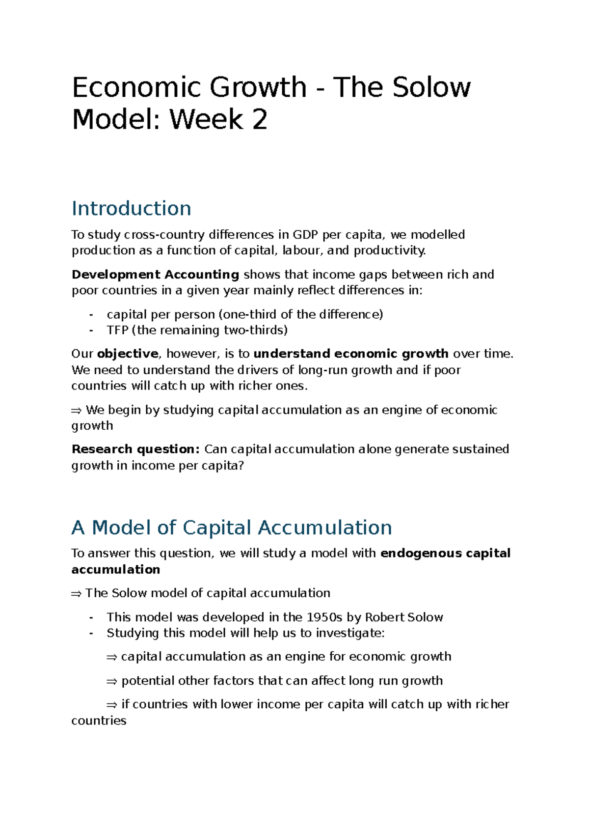T2W2 - The Solow Model: Economic Growth and Capital Accumulation Notes ...