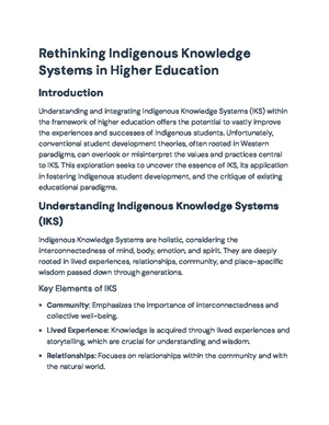 Rethinking Student Development - Indigenous Knowledge Frameworks in ...