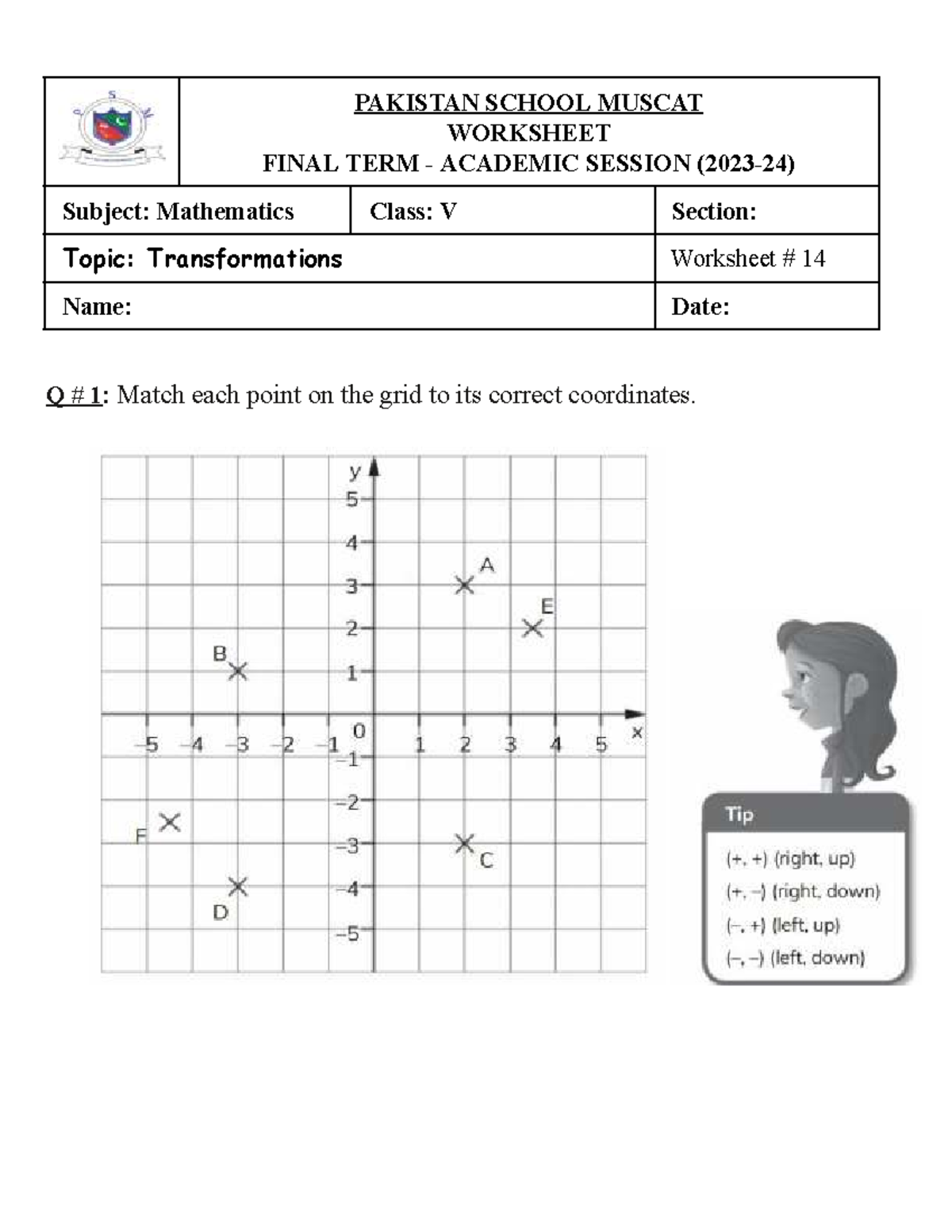 WS # 14 Chap # 17 Transformations - Mathematics - PAKISTAN SCHOOL ...