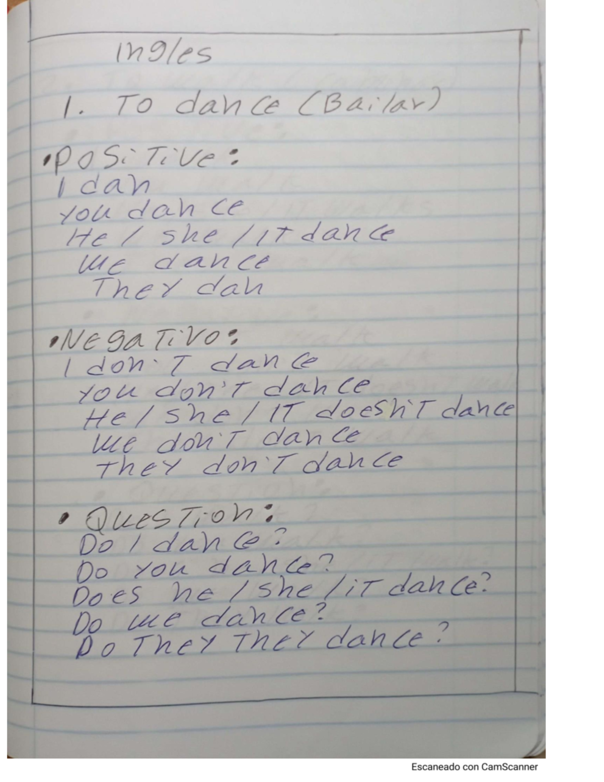 Ingles 1: Verb Conjugation and Questions (Bailar, Caminar, Volar) - Studocu