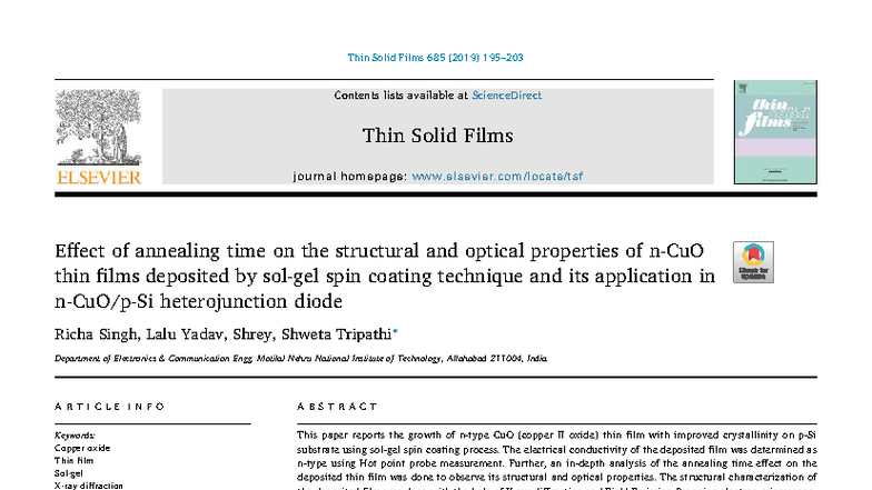 Effect of Annealing Time on Structural & Optical Properties of CuO Thin ...