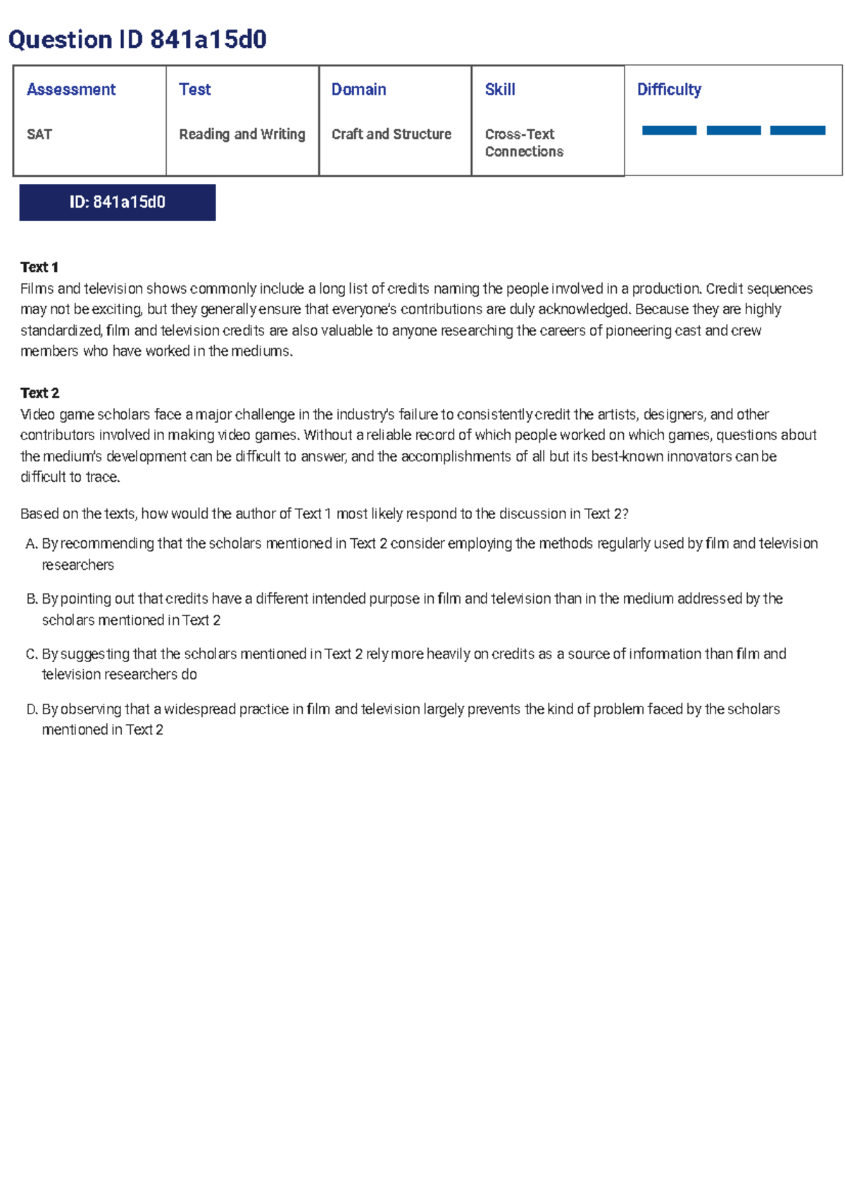 SAT Reading and Writing Craft and Structure Connections Assessment Test ...