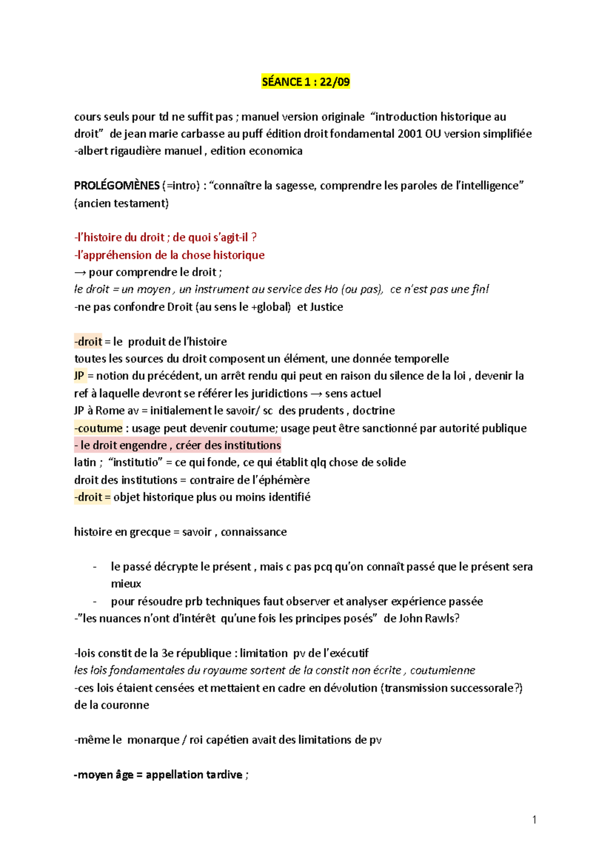 CM IHD S1 - Introduction au Droit et Histoire du Droit - Studocu