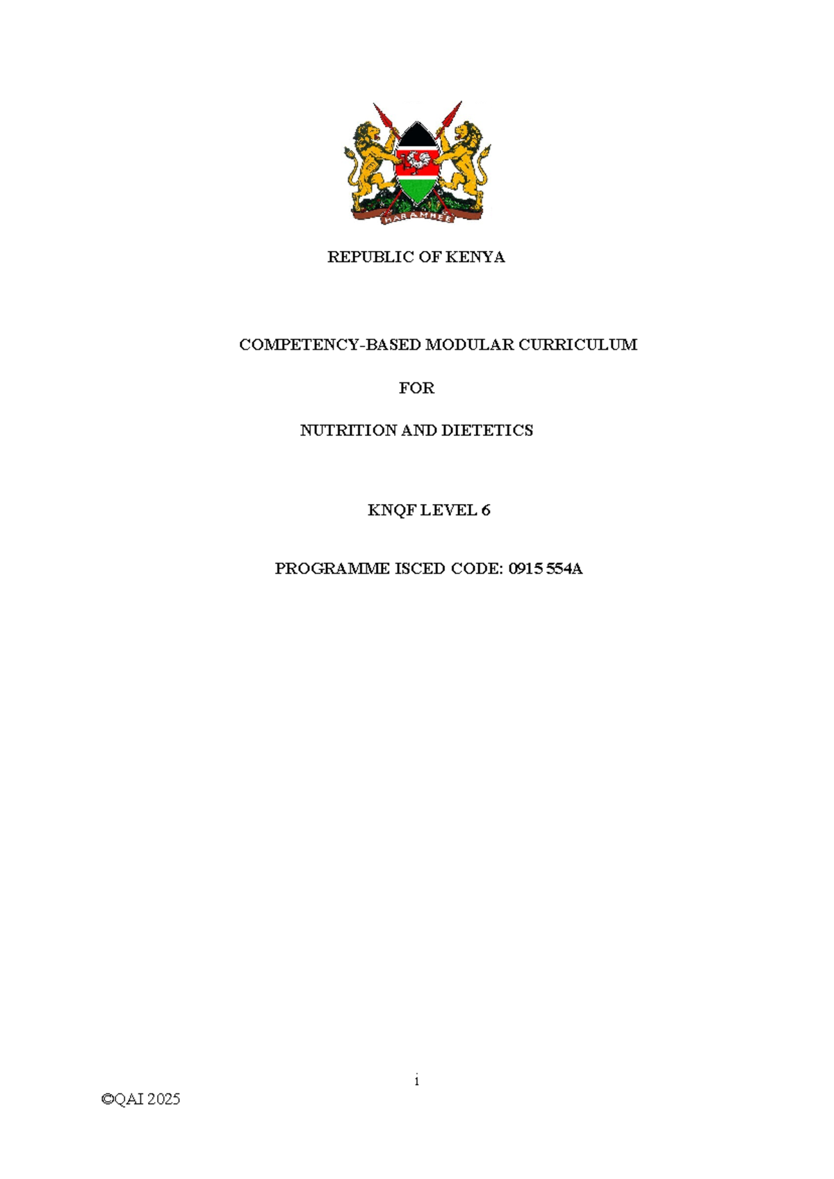 Modularized Nutrition & Dietetics Level 6 Curriculum (KNQF 2025) - Studocu