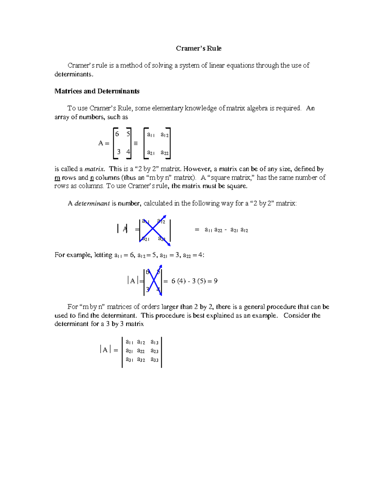 Cramer's Rule - Notes on Solving Linear Equations with Determinants ...