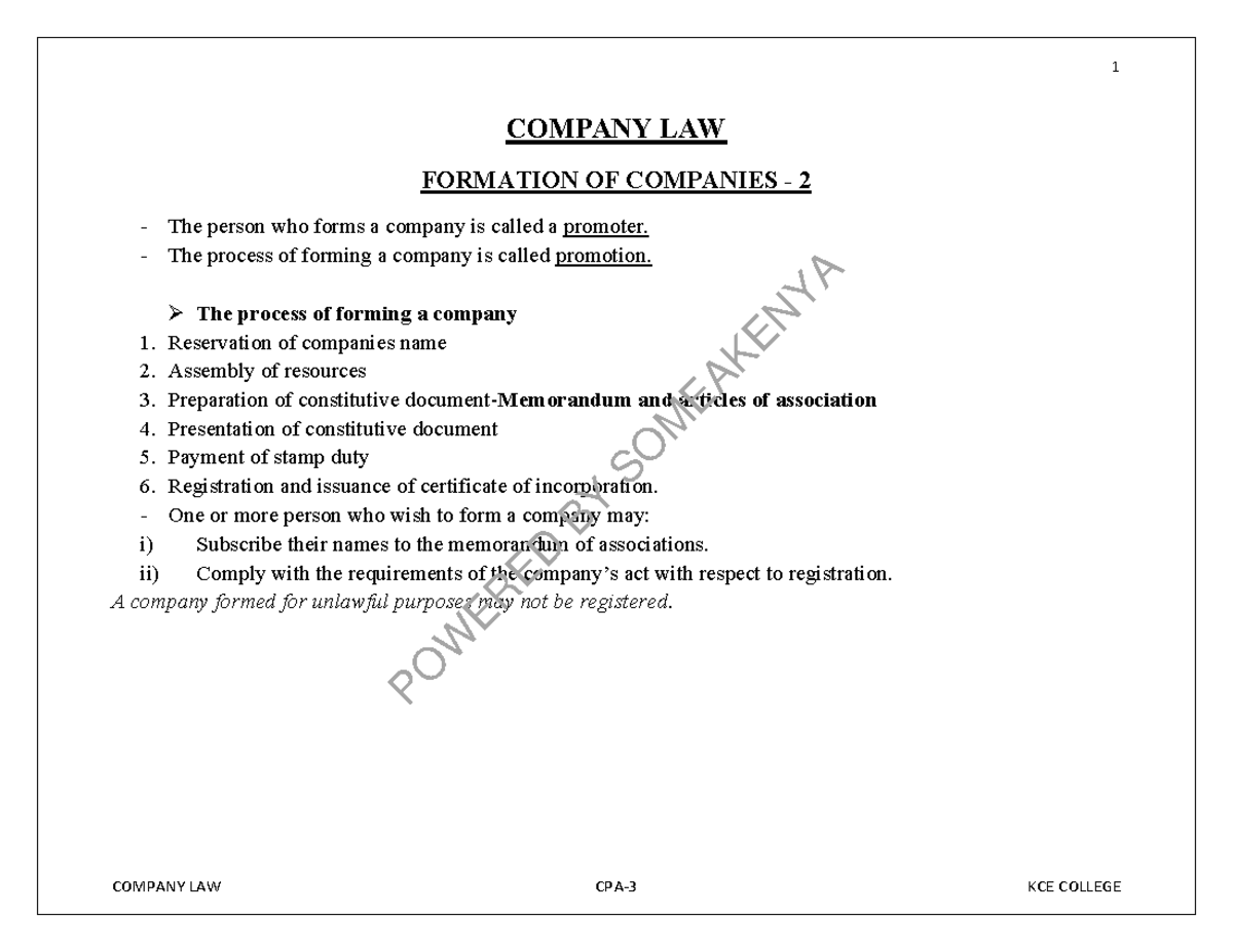 Formation of Companies: Key Concepts and Legal Processes in Company Law ...