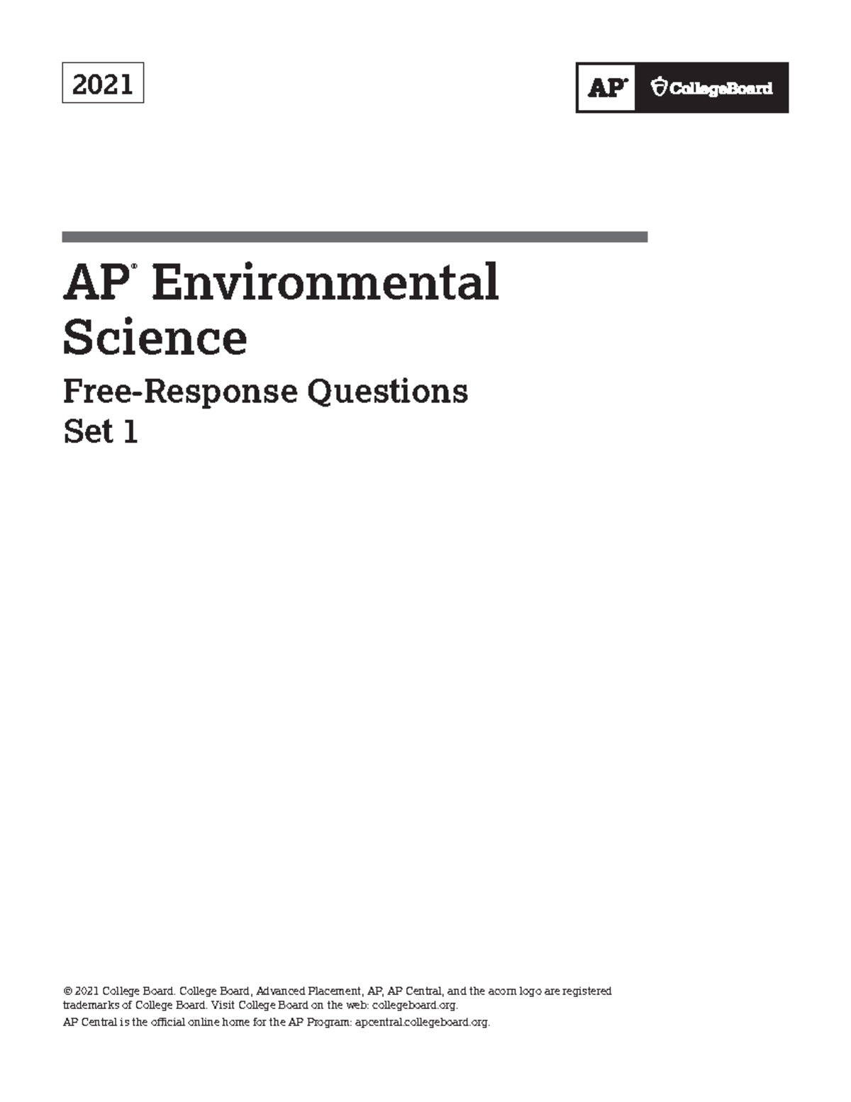 AP Environmental Science FRQ Set 1 - 2021 Exam Questions - Studocu