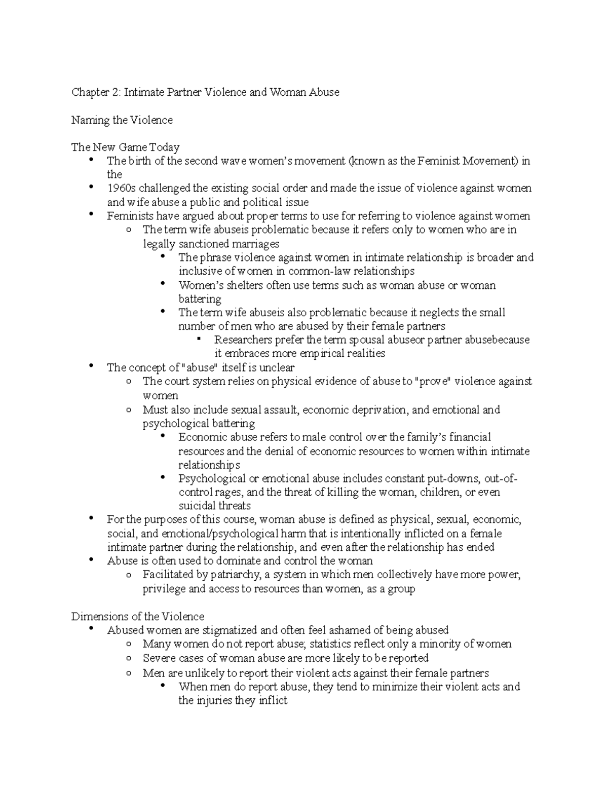 Chapter 2: Analysis of Intimate Partner Violence and Woman Abuse - Studocu