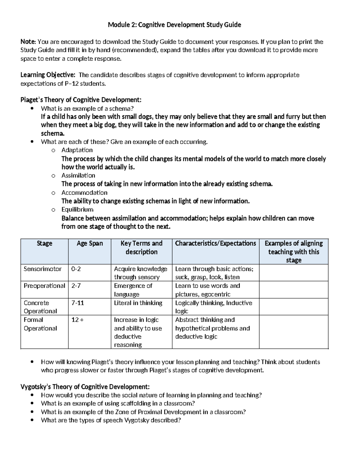 Cognitive Development Study Guide: Module 2 Insights - Studocu