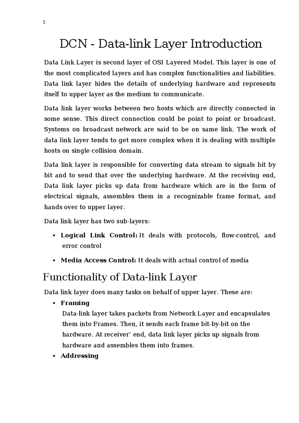 Cn unit2 new version - This document covers layers of osi model and tcp ...
