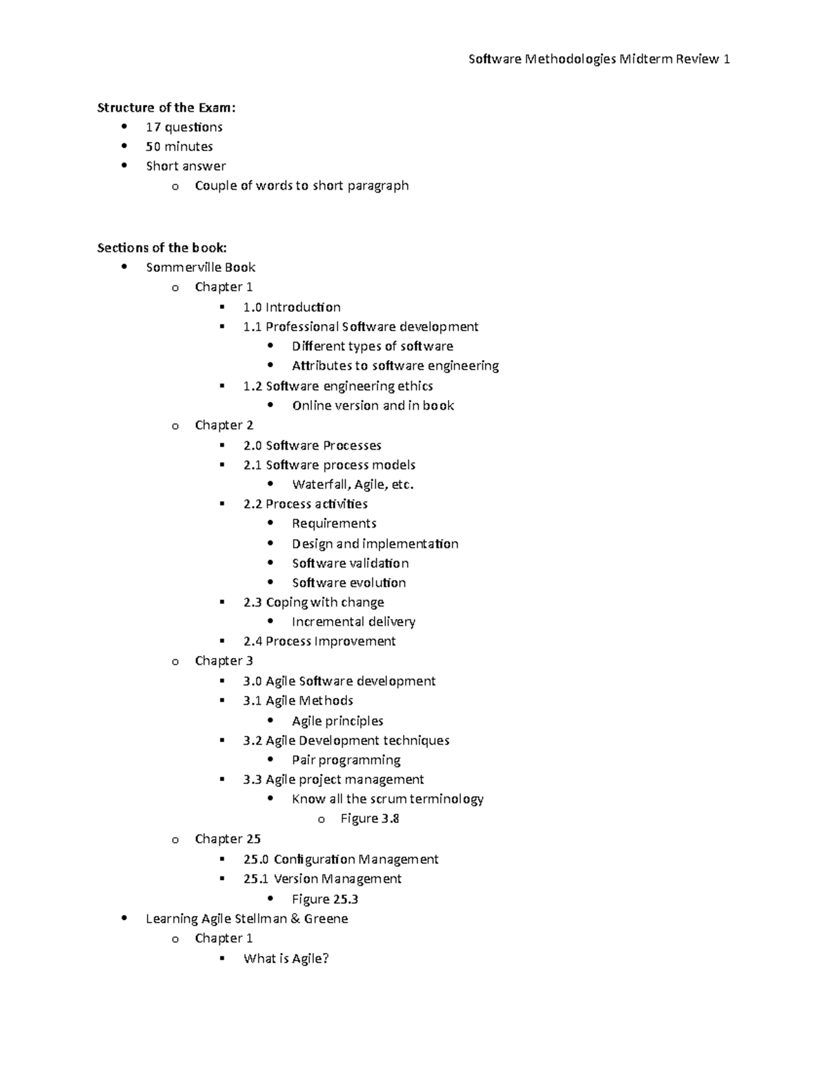 CS101 Midterm Review: Key Topics on Software Engineering & Agile - Studocu