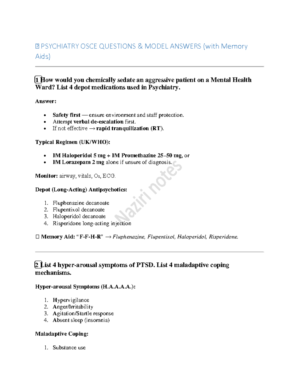 PSYCHIATRY OSCE NOTES WITH MEMORY AIDS (FINAL PACK) - Studocu