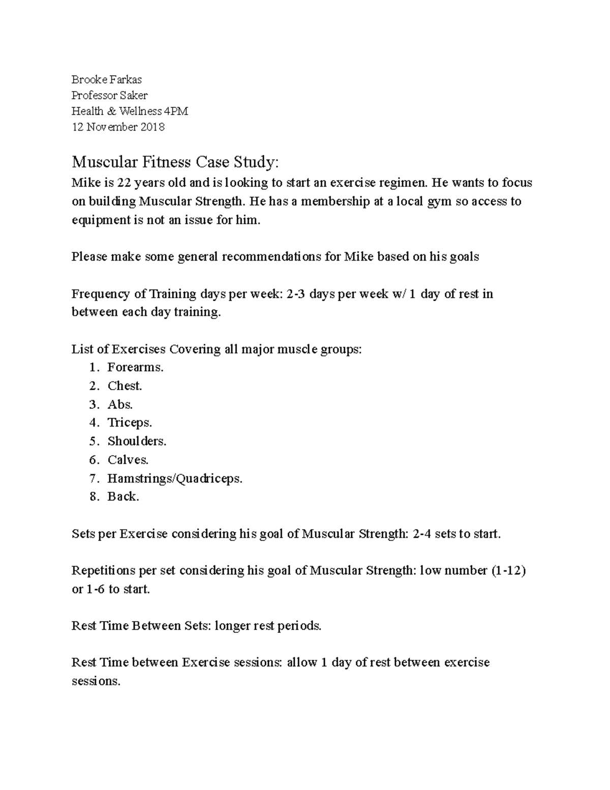 Health & Wellness 4PM: Muscular Fitness Case Study on Mike - Studocu