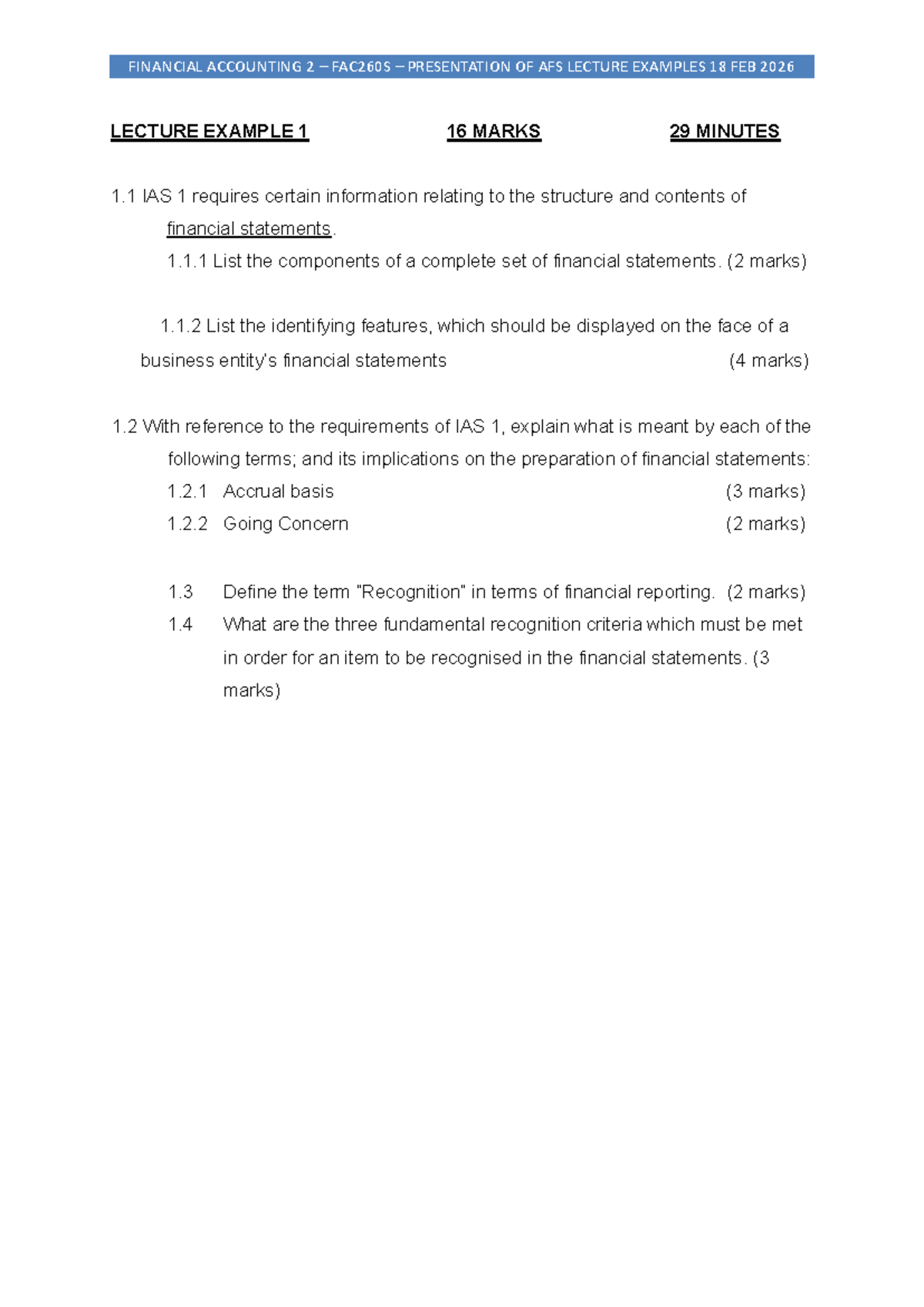 FAC260S Financial Accounting 2 Lecture Examples & AFS Prep 18 Feb 2026 ...