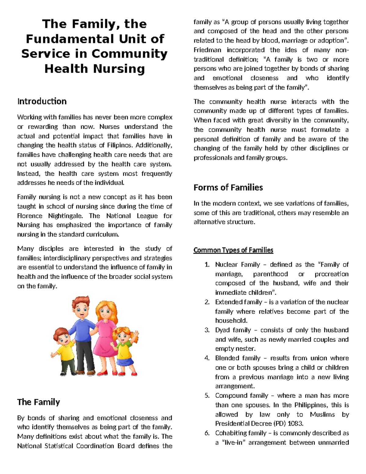 Family Nursing: The Fundamental Unit of Community Health Care - Studocu