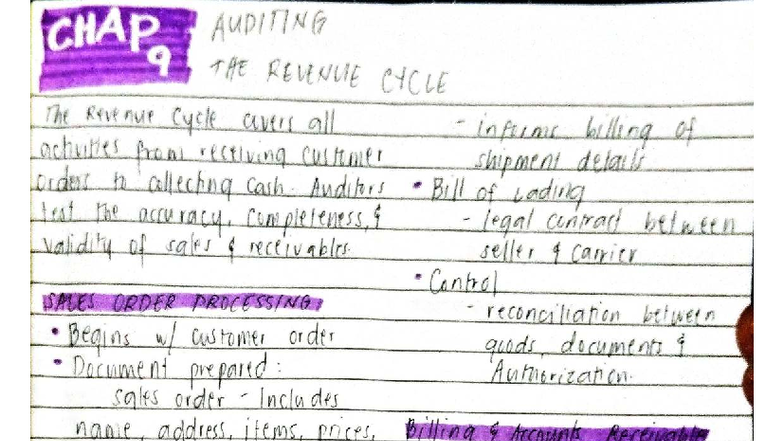 AUDCISE Reviewer - CHAP AUDITING 9 THE REVENUE CYCLE The Revenue Cycle ...