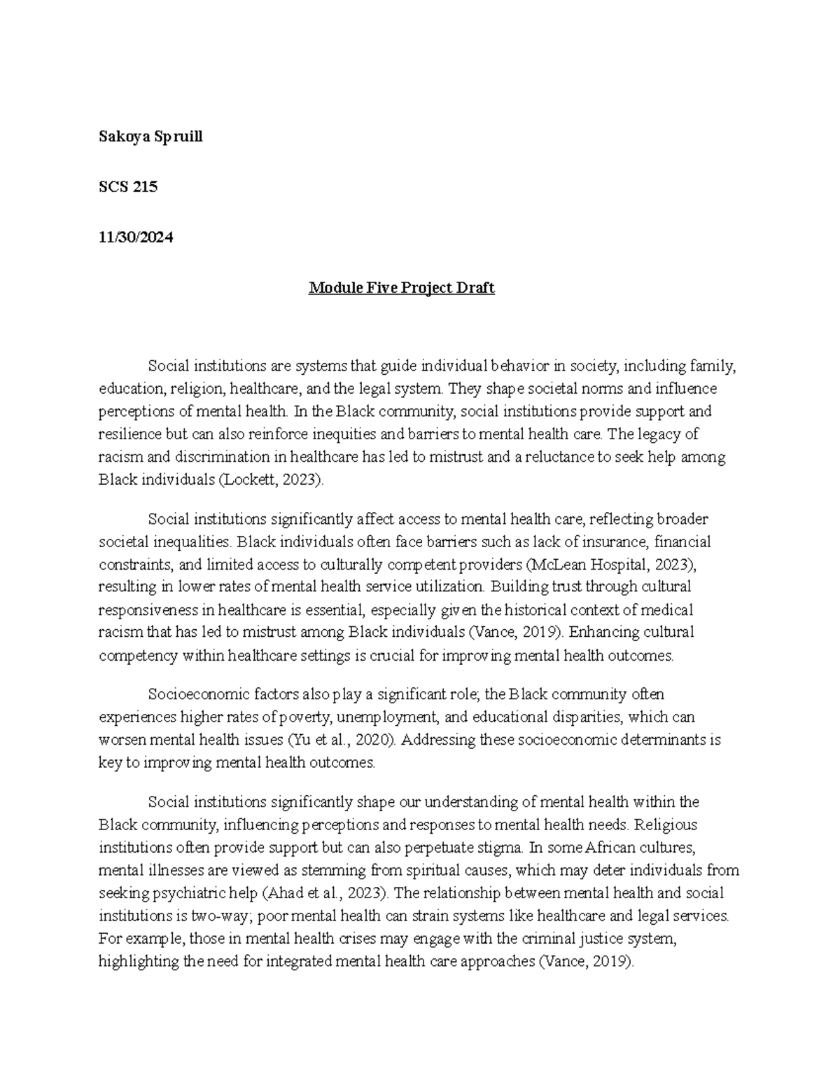 SCS 215 Module 5 Project Draft: Unpacking Mental Health in the Black ...