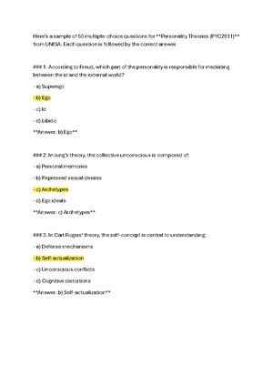 [Solved] PYC2611 past exam papers - Personality Theories (PYC2601 ...
