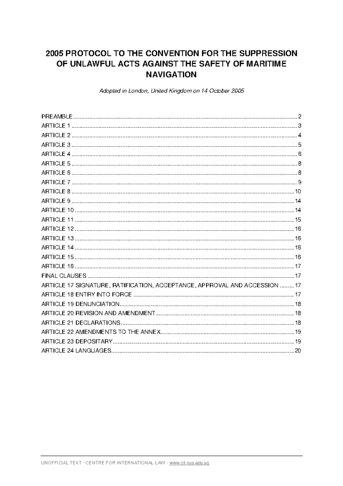 2005 SUA Protocol: Suppression of Unlawful Acts at Sea - Studocu