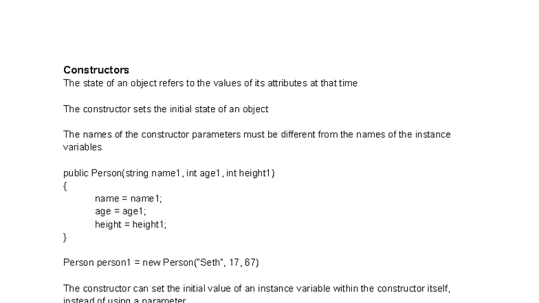 AP CSA Notes: Understanding Constructors and Object States - Studocu