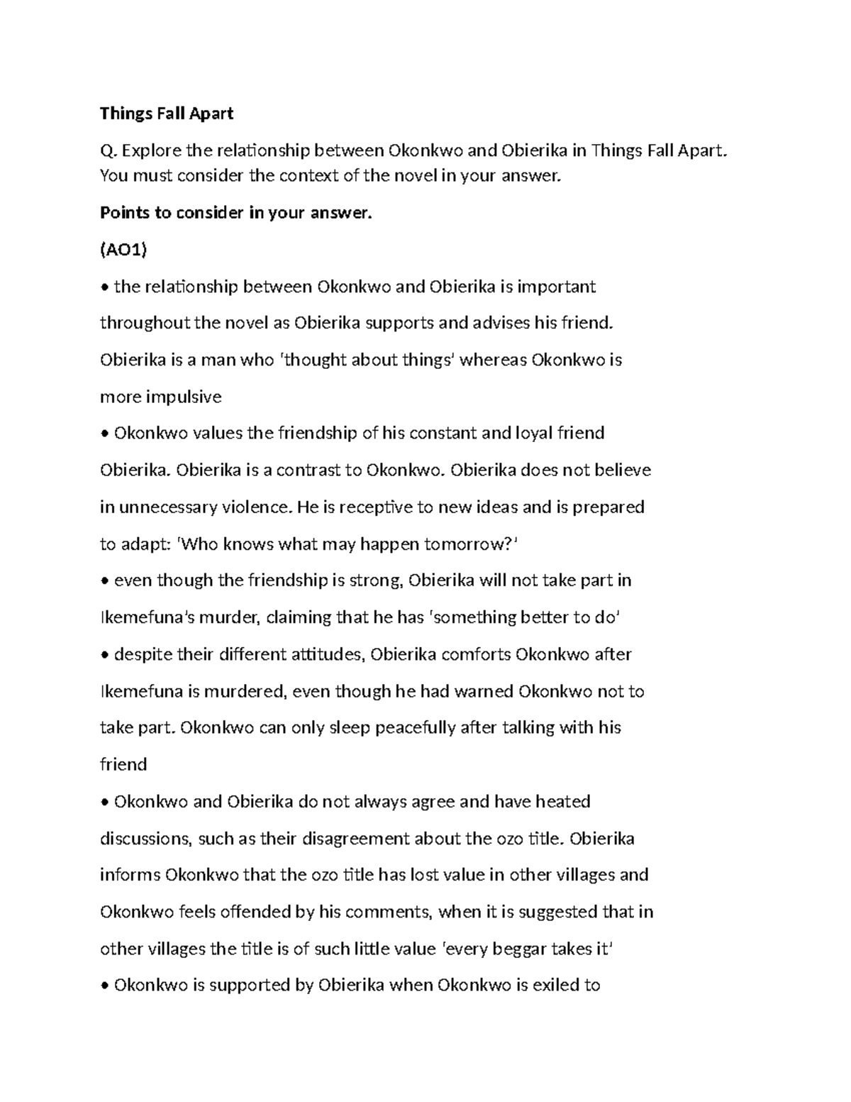 Things Fall Apart - Analysis of Okonkwo and Obierika's Relationship ...