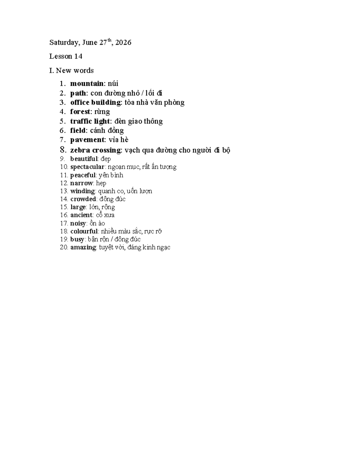 English for Grade 8: Lesson 14 Vocabulary (June 27, 2026) - Studocu