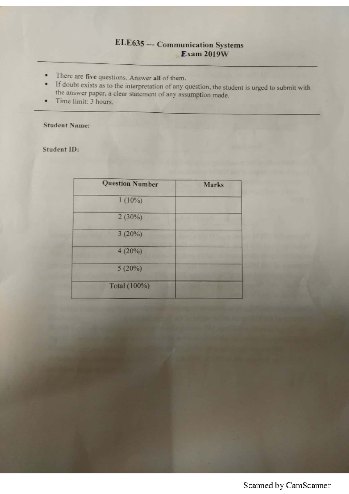 ELE635 Communication Systems Makeup Final Exam 2019W - Studocu