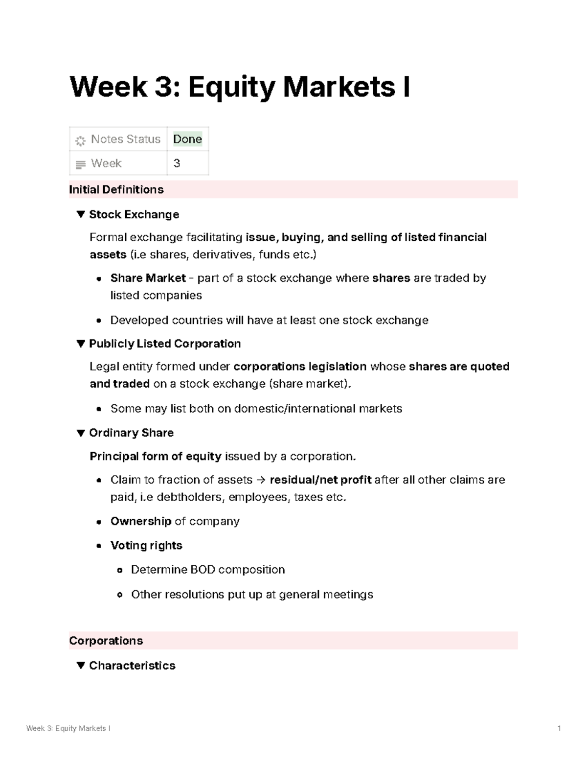 FINS5512 Week 3: Equity Markets I Comprehensive Notes - Studocu