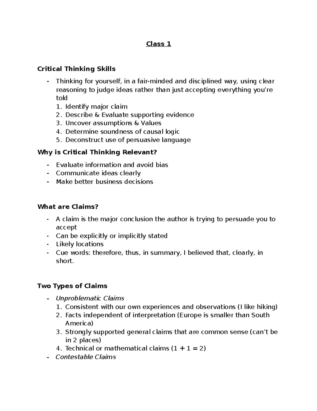 COMM 227 - Critical Thinking Skills: Midterm Review & Key Concepts ...