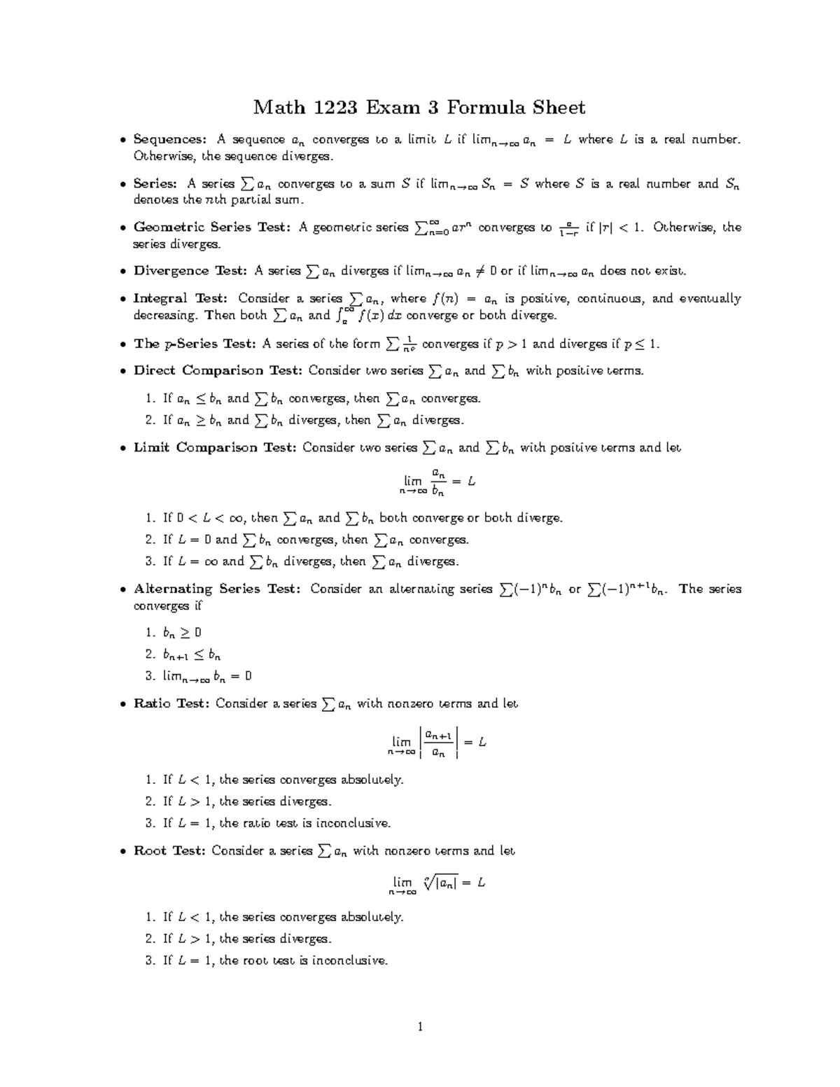 Math 1223 Final Exam Practice: Power Series & Convergence - Studocu