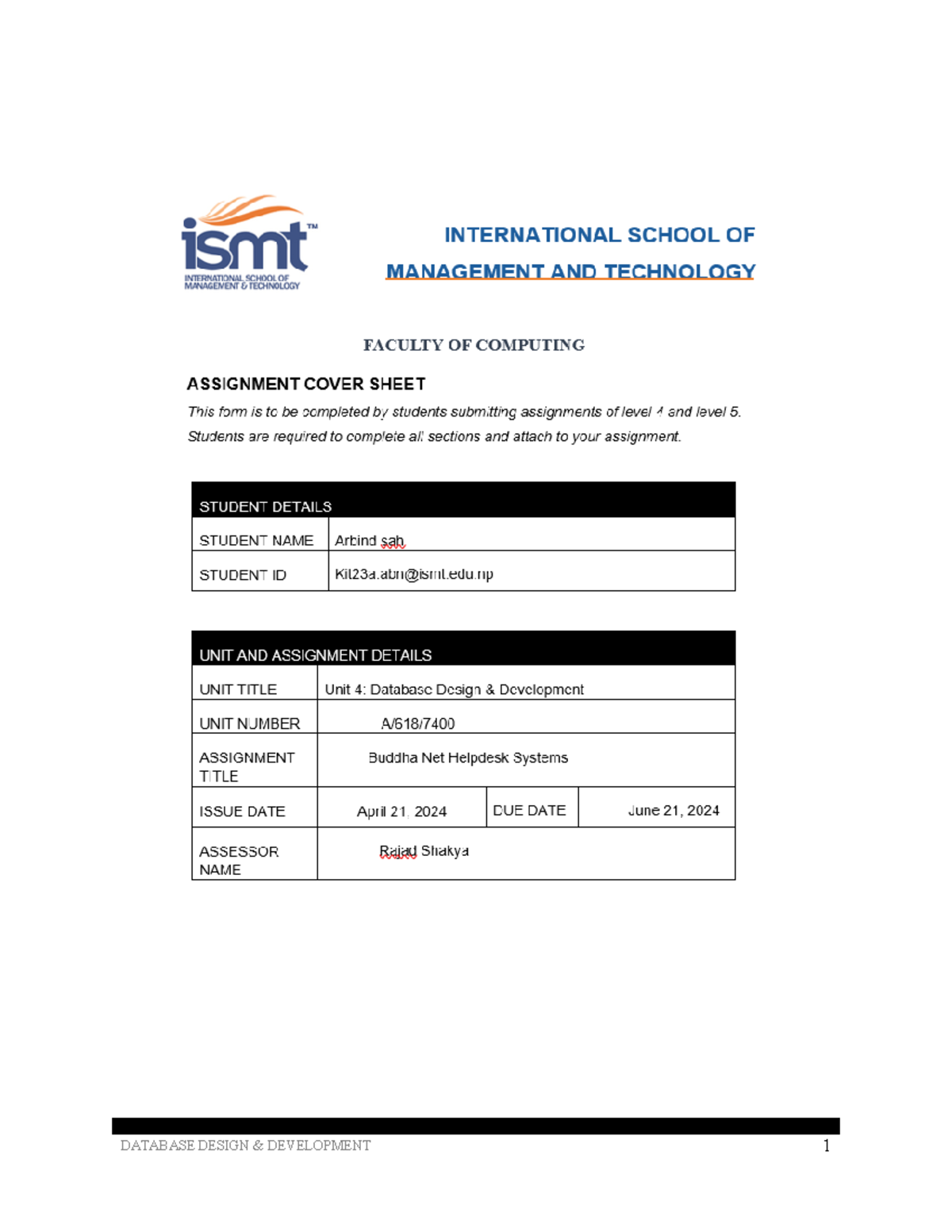 Database Design & Development (Final Project for IT Helpdesk System ...