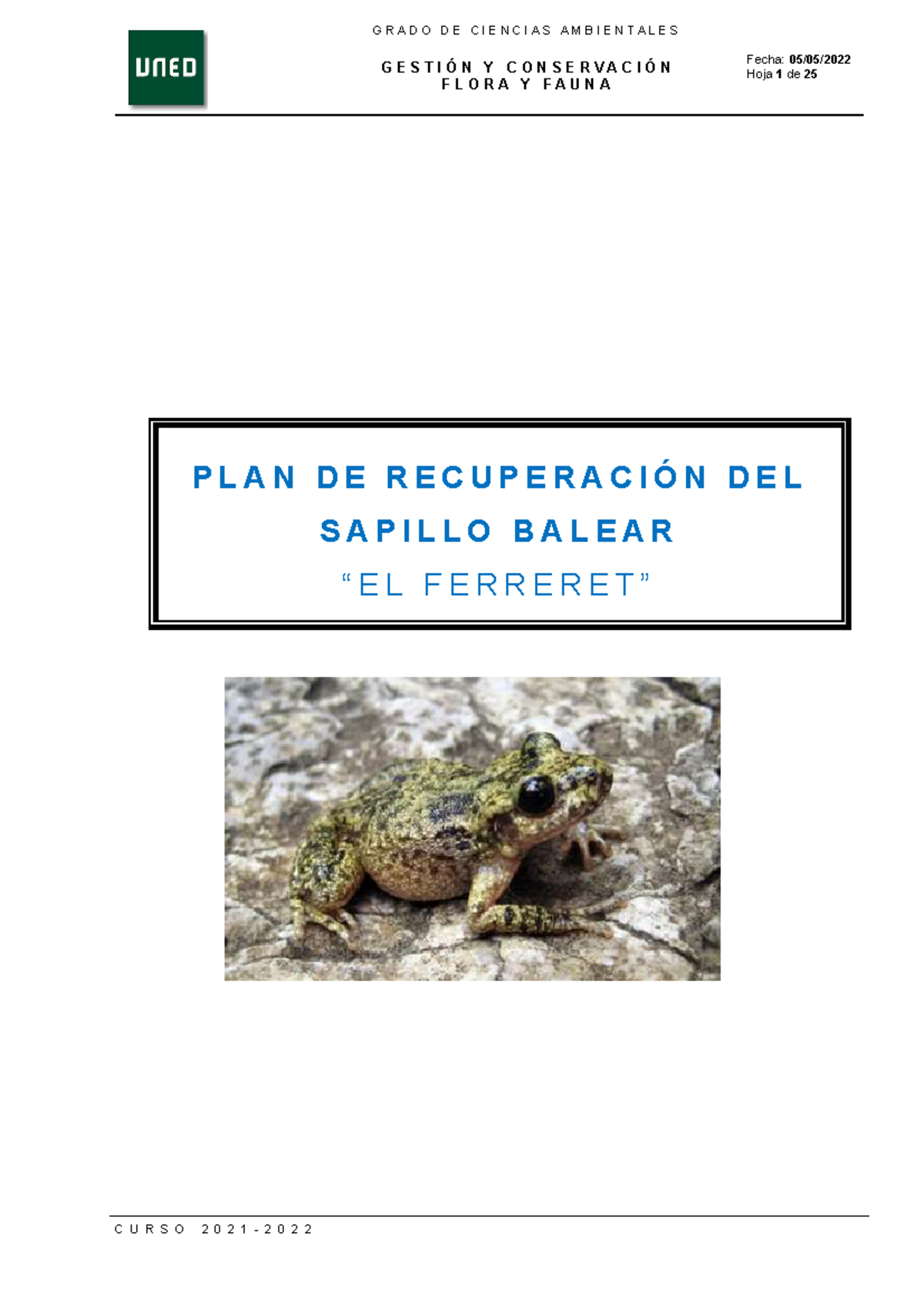 Título: Plan de Recuperación del Ferreret (Alytes muletensis) - GCFF2022 - Document Preview