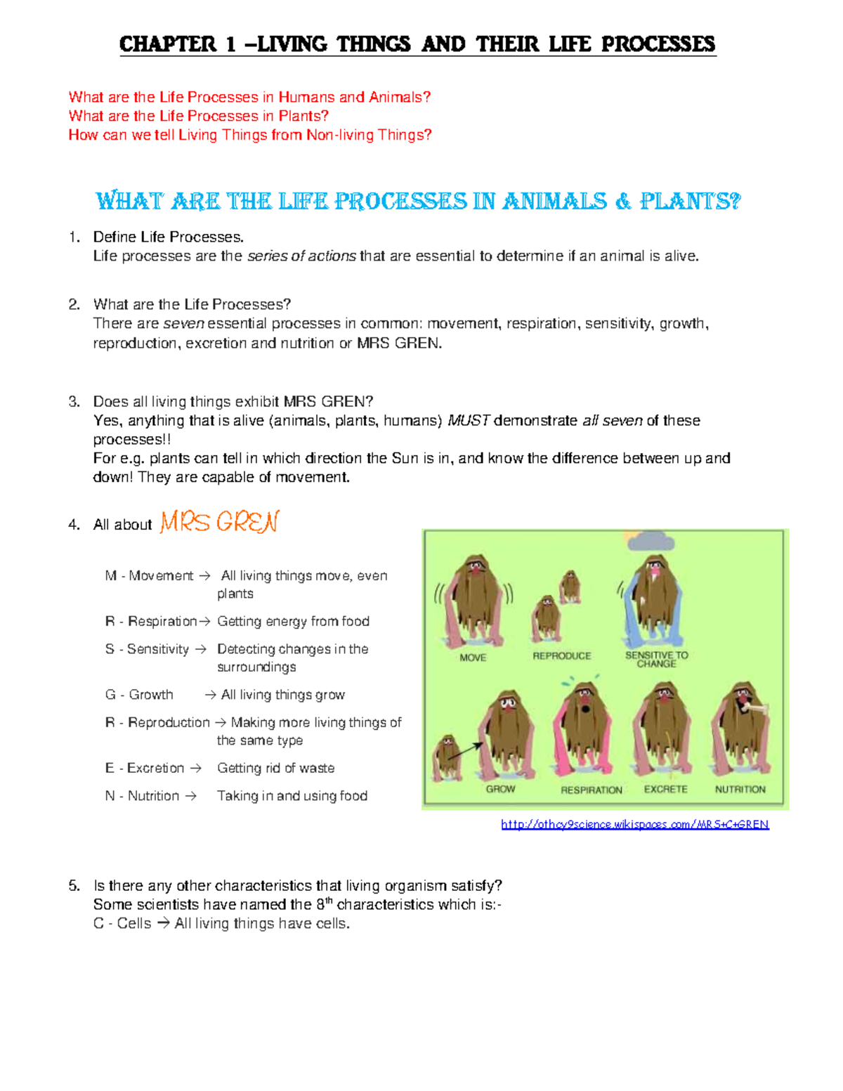 ED1 Life Processes Information TExt1 - CHAPTER 1 – LIVING THINGS AND ...