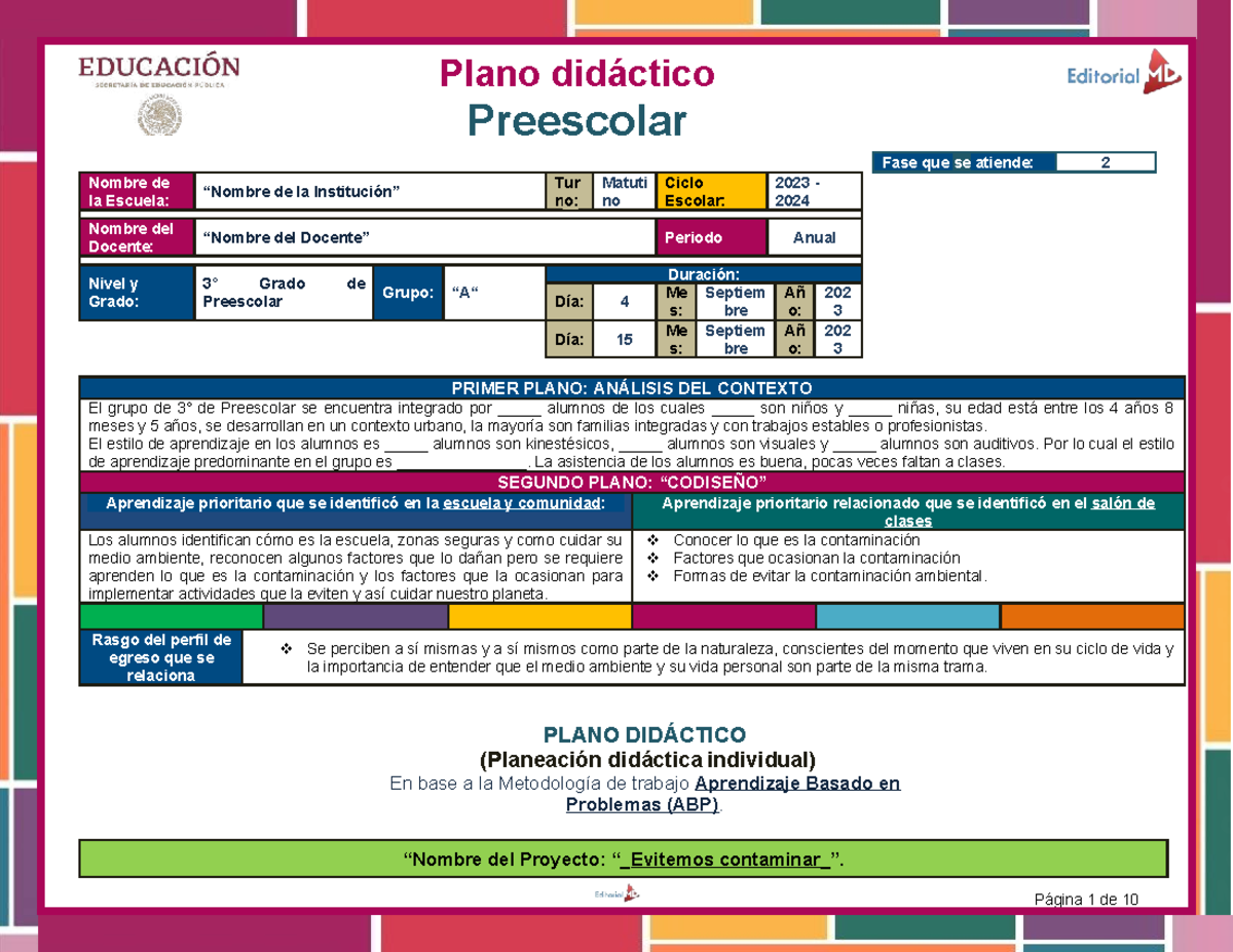 Formato Lleno de planeacion de preescolar Editorial MD 4s9pa3 - Plano ...