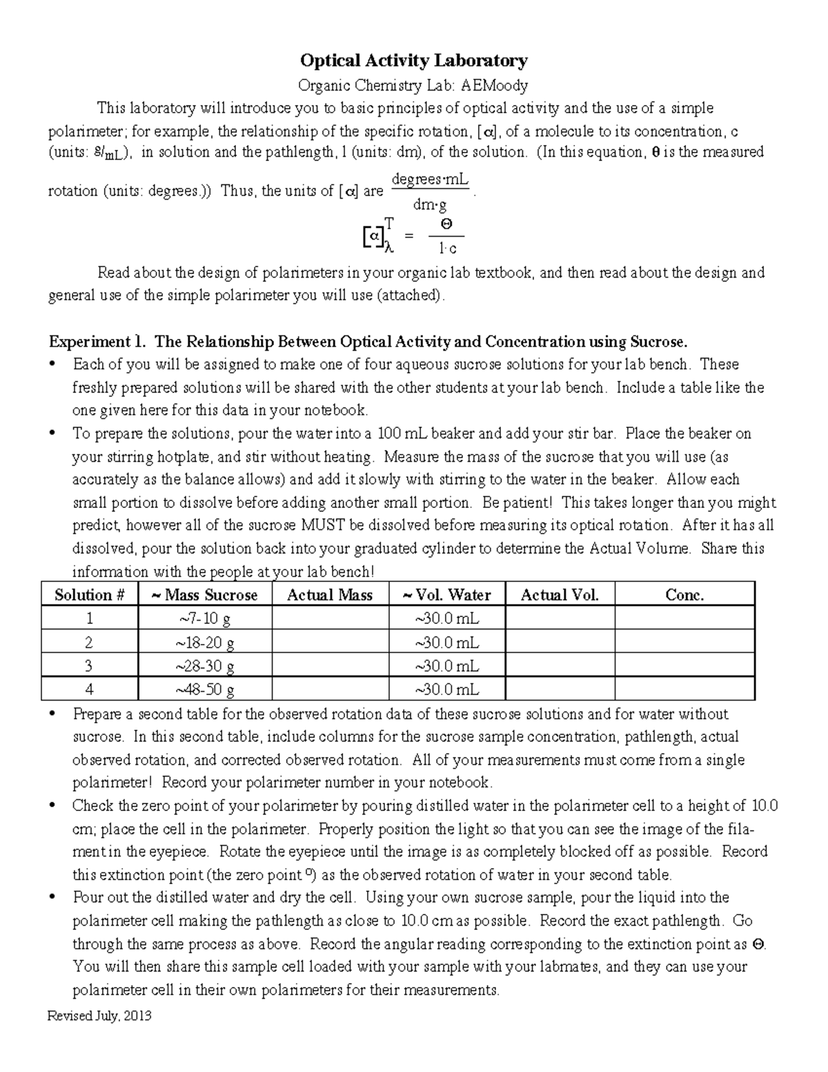 Optical Activity Lab: Understanding Sucrose and Carvone in Organic ...