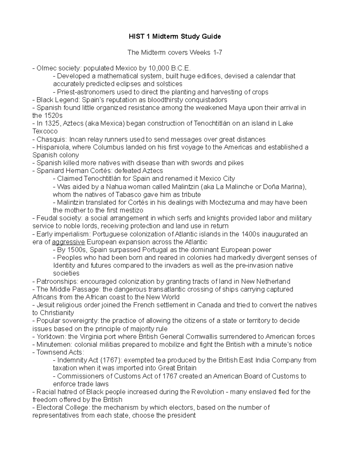 HIST 1 Midterm Study Guide: Key Events & Terms from Weeks 1-7 - Studocu